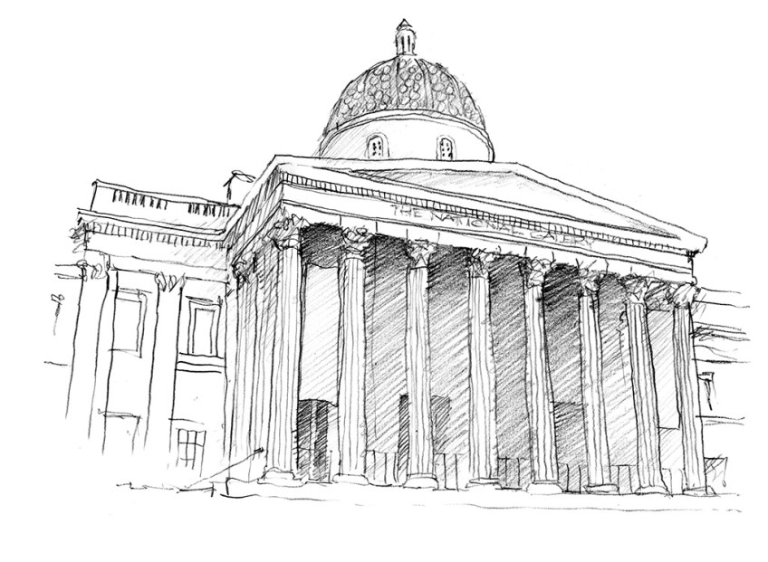 Pencil drawing of The National Gallery in London
