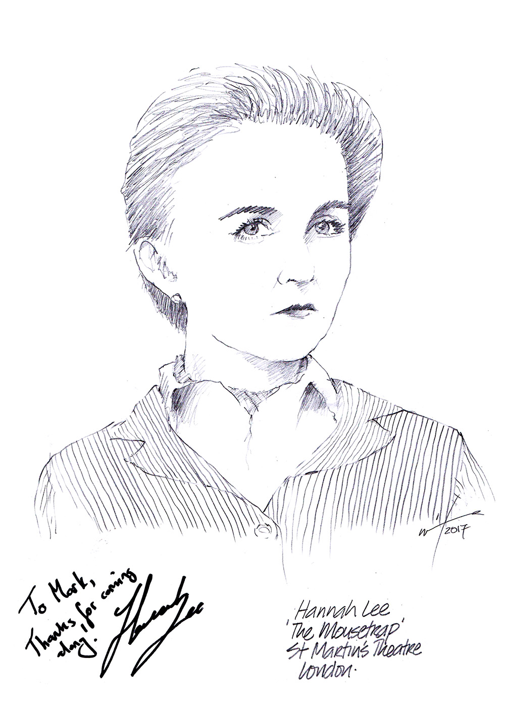 Hannah Lee drawing, The Mousetrap, West End