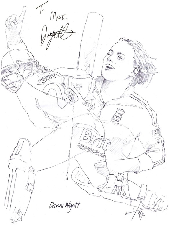 Autographed drawing of cricketer Danni Wyatt