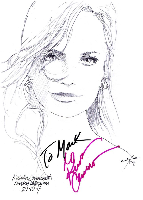 Autographed drawing of actress Kristin Chenoweth