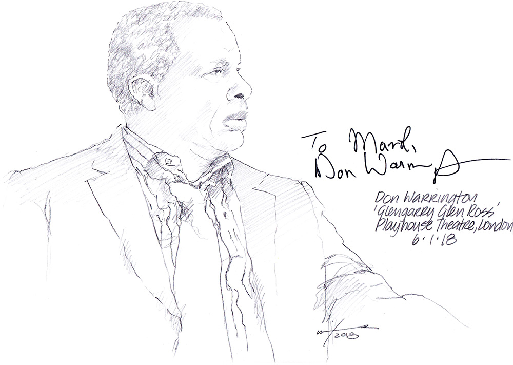 Autographed drawing of Don Warrington in Glengarry Glen Ross at the Playhouse Theatre on London's West End