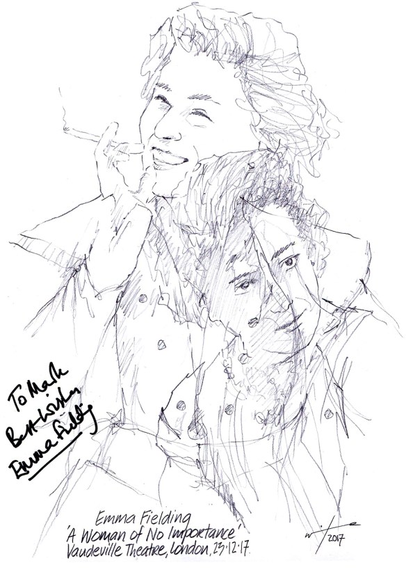 Autographed drawing of Emma Fielding in A Woman of No Importance at the Vaudeville Theatre on London's West End