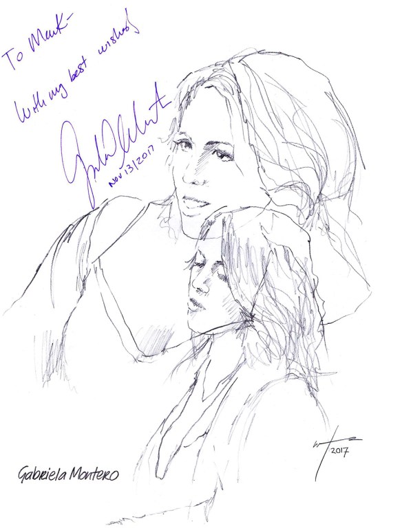 Autographed drawing of pianist Gabriela Montero