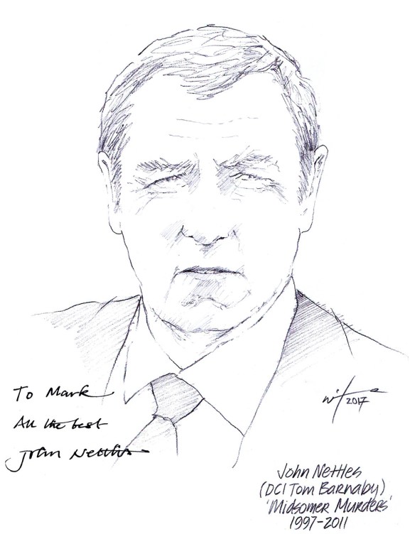 Autographed drawing of John Nettles as DCI Tom Barnaby in Midsomer Murders