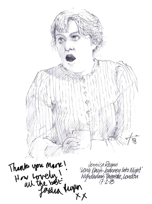 Autographed drawing of Jessica Regan in Long Day's Journey Into Night at Wyndham's Theatre in London's West End
