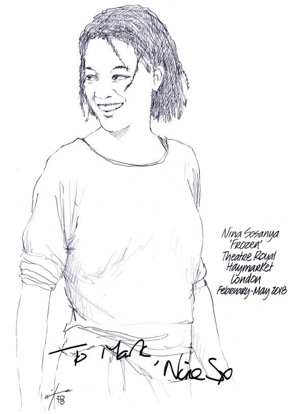 Autographed drawing of Nina Sosanya in Frozen at the Theatre Royal Haymarket on London's West End
