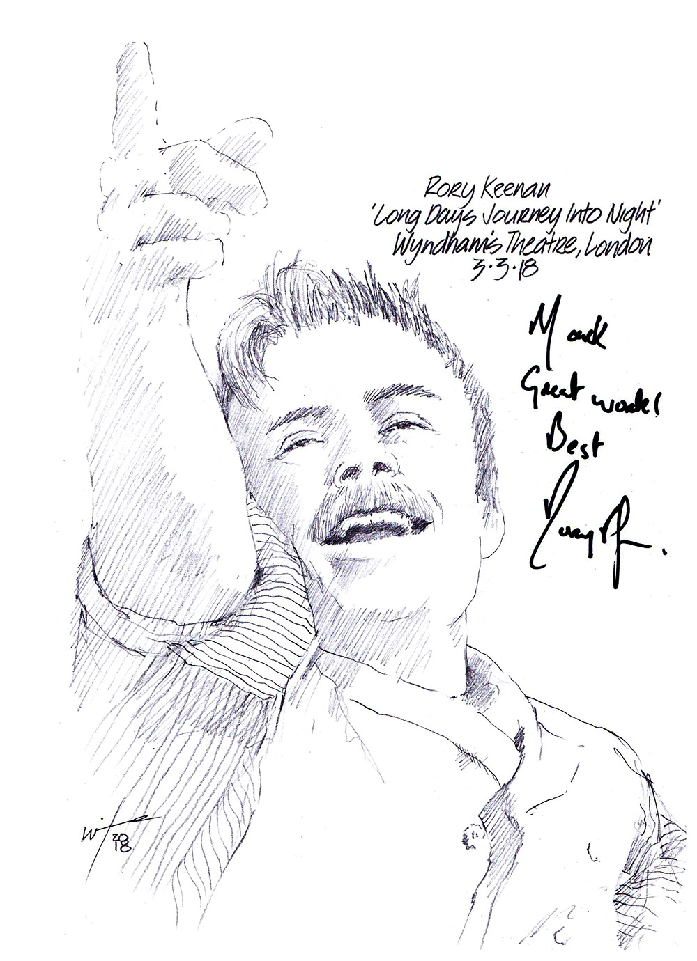 Autographed drawing of Rory Keenan in Long Day's Journey Into Night at Wyndham's Theatre on London's West End