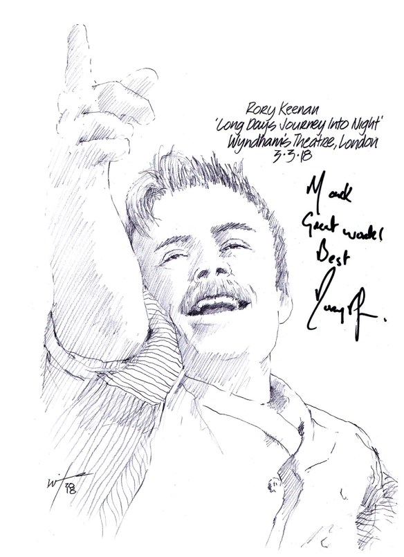 Autographed drawing of Rory Keenan in Long Day's Journey Into Night at Wyndham's Theatre on London's West End