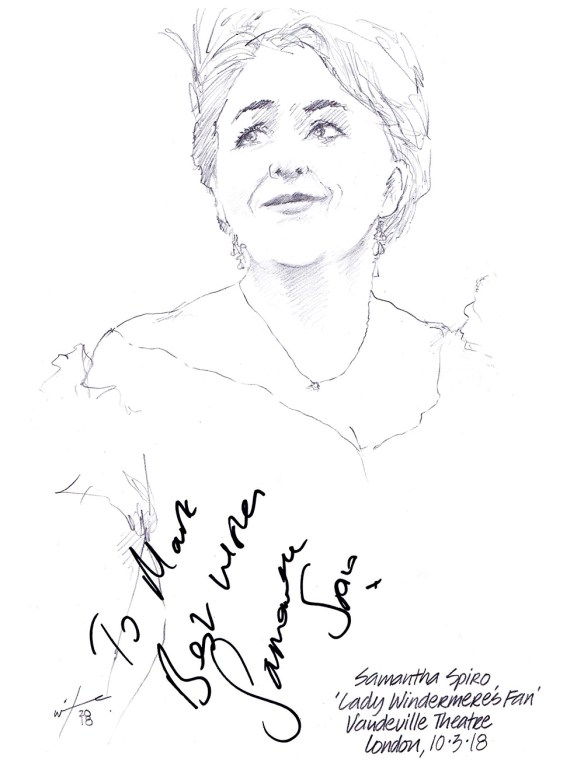 Autographed drawing of Samantha Spiro in Lady Windemere's Fan at the Vaudeville Theatre on London's West End