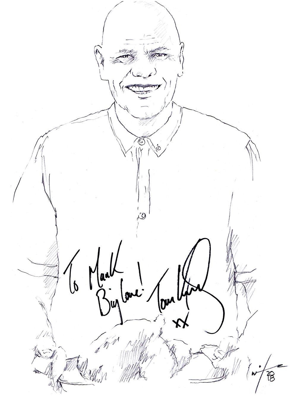 Autographed drawing of chef Tom Kerridge