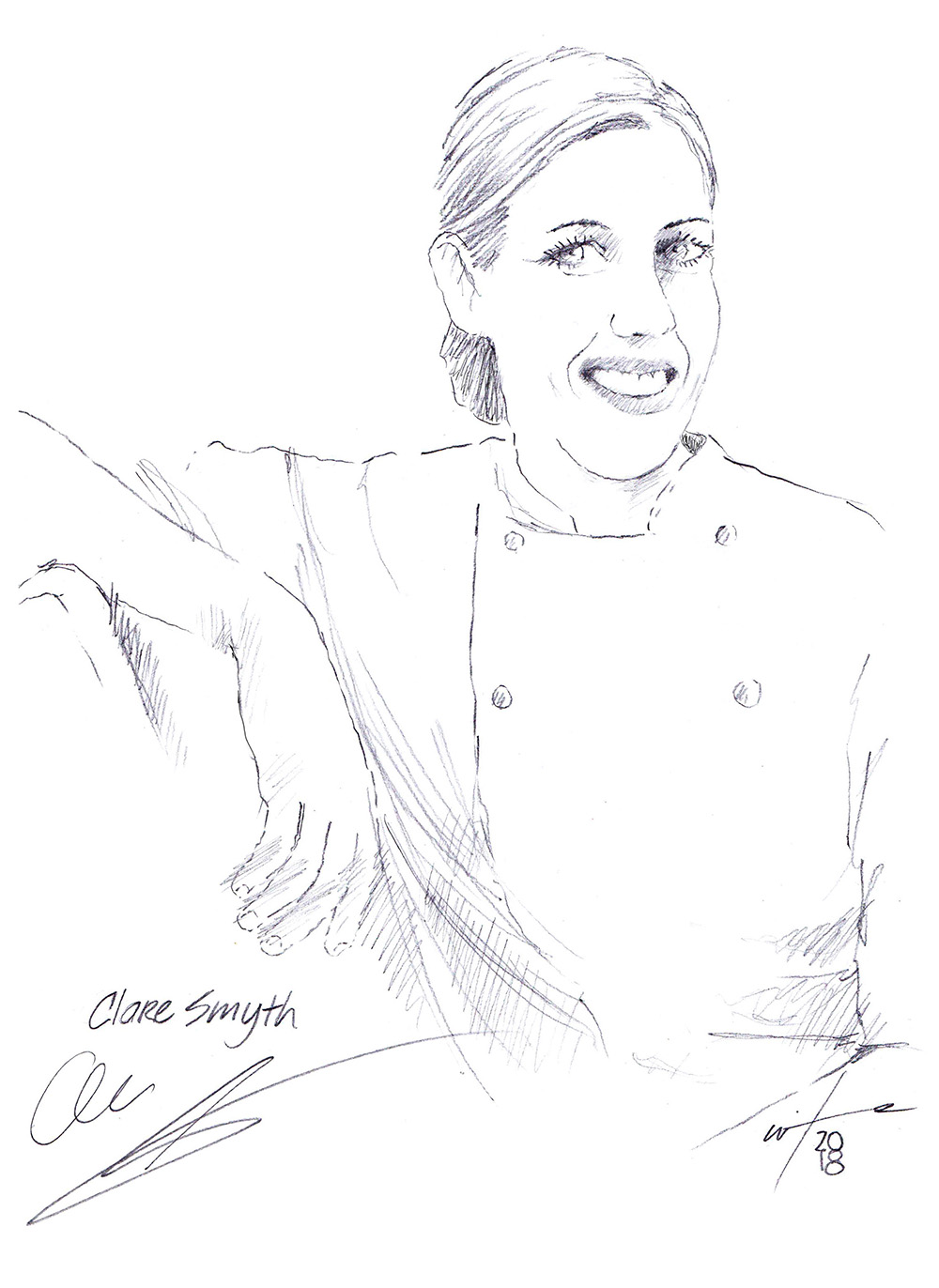 Autographed drawing of chef Clare Smyth