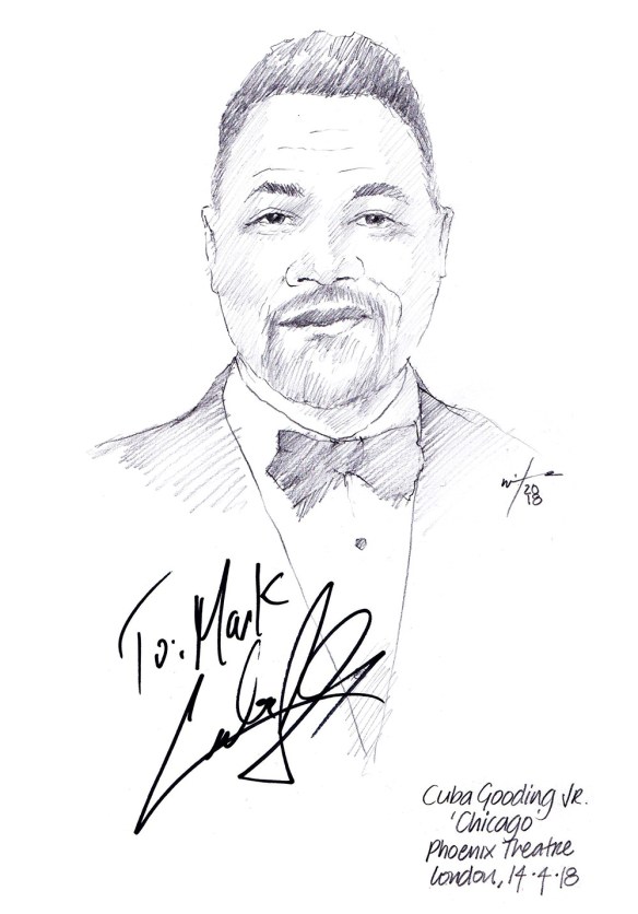 Autographed drawing of Cuba Gooding Jr in Chicago at the Phoenix Theatre on London's West End