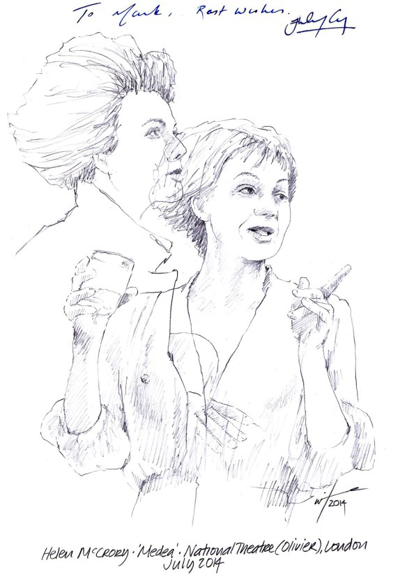 Autographed drawing of Helen McCrory in Medea at the National Theatre in London