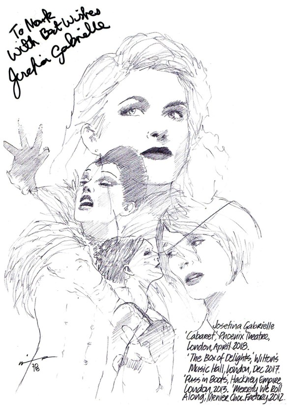 Autographed drawing of Josefina Gabrielle on West End