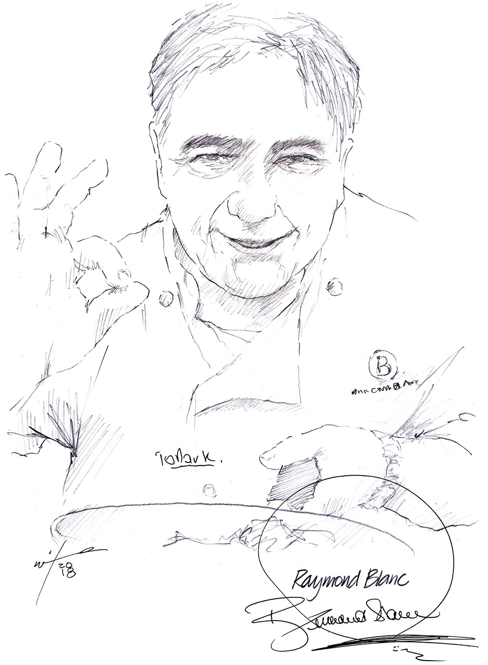 Autographed drawing of chef Raymond Blanc