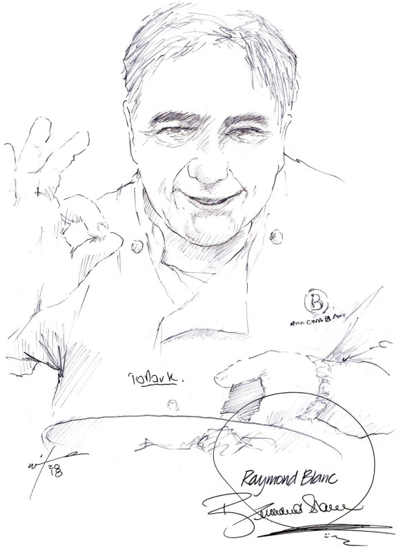 Autographed drawing of chef Raymond Blanc