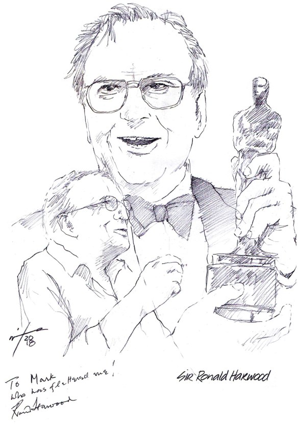Autographed drawing of writer Sir Ron Harwood