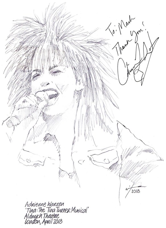 Autographed drawing of Adrienne Warren in Tina: The Tina Turner Musical at the Aldwych Theatre on London's West End