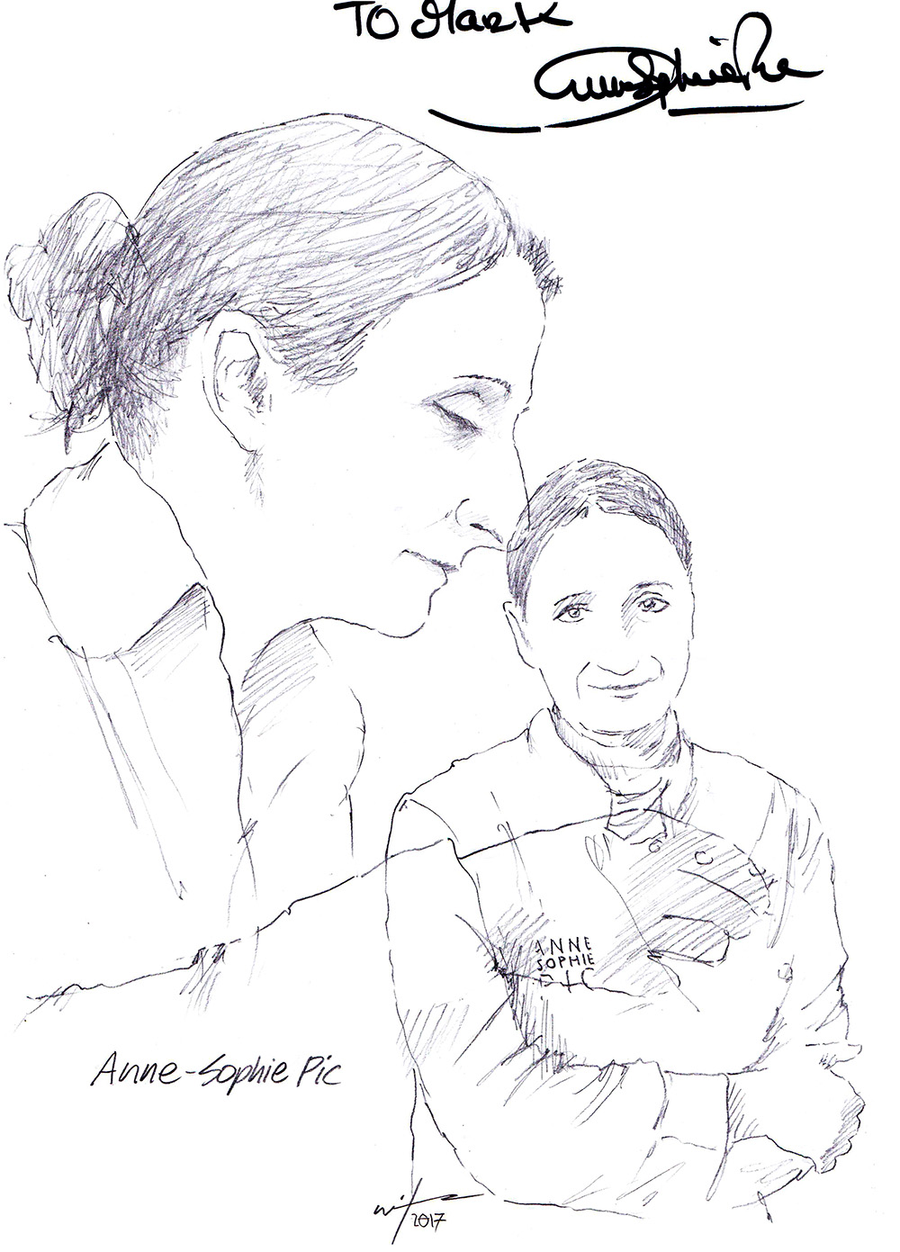 Autographed drawing of chef Anne-Sophie Pic