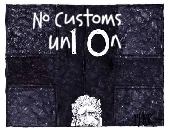 No Customs Union writing on the door of Number 10 Downing Street