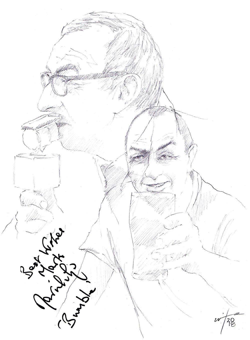 Autographed drawing of cricketer David "Bumble" Lloyd