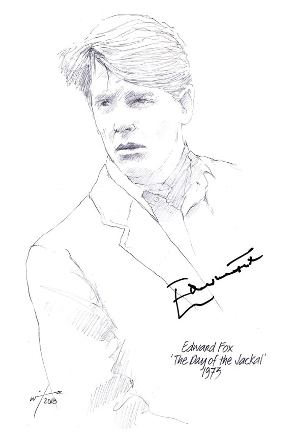 Autographed drawing of Edward Fox in the film "The Day of the Jackal"