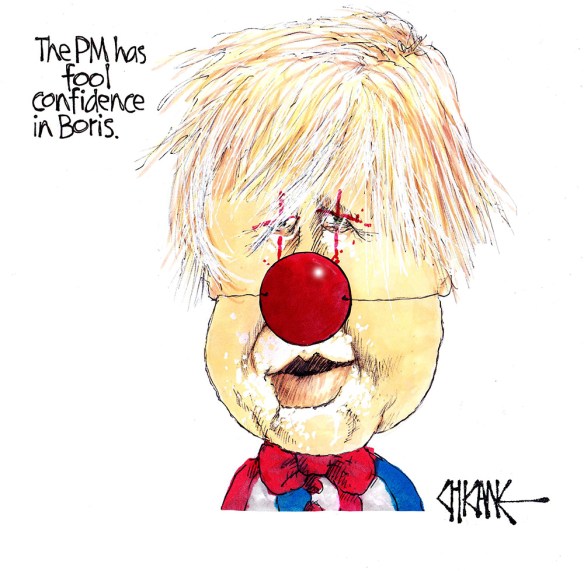 The Prime Minister has fool confidence in Boris with an image of Boris Johnson as a clown