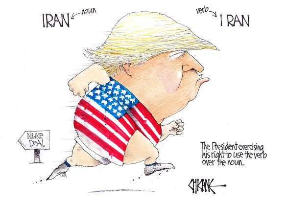 Iran the noun vs I ran the verb, with President trump running away from a deal