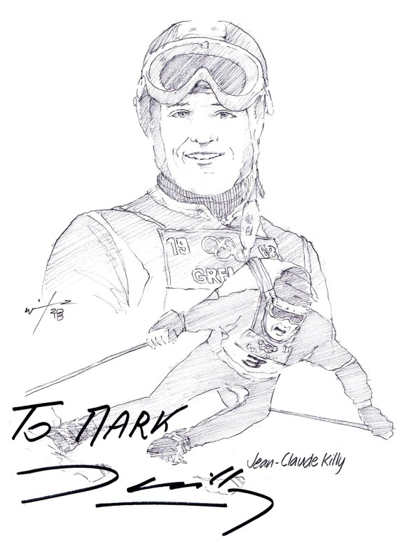 Autographed drawing of alpine skier Jean-Claude Killy