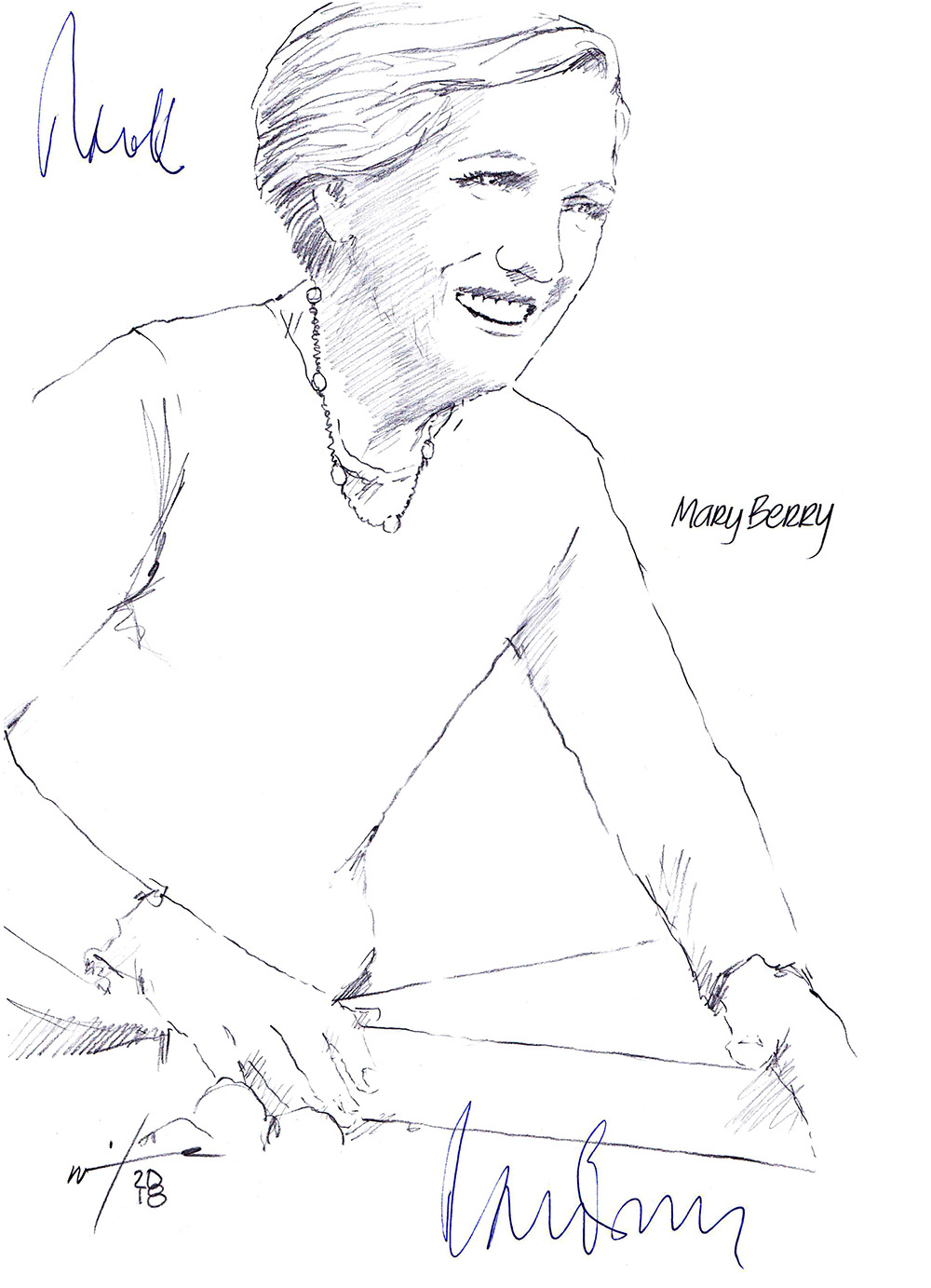 Autographed drawing of chef Mary Berry