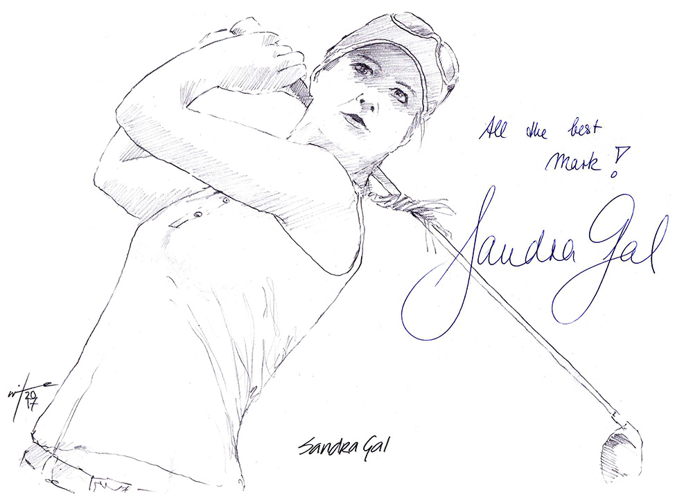 Autographed drawing of golfer Sandra Gal