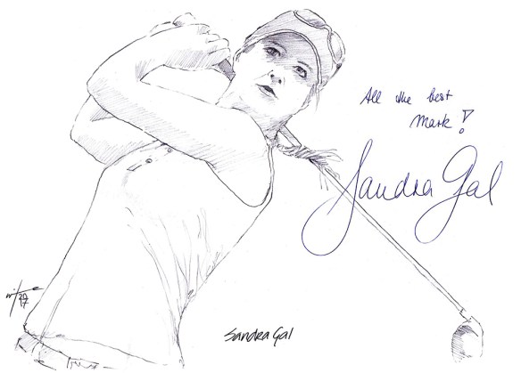 Autographed drawing of golfer Sandra Gal