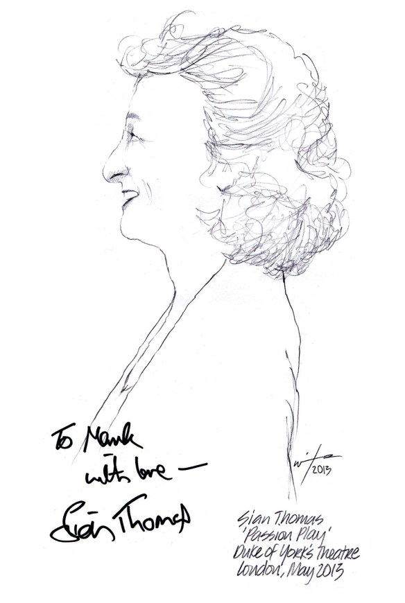 Autographed drawing of Sian Thomas in Passion Play at the Duke of York's Theatre on London's West End