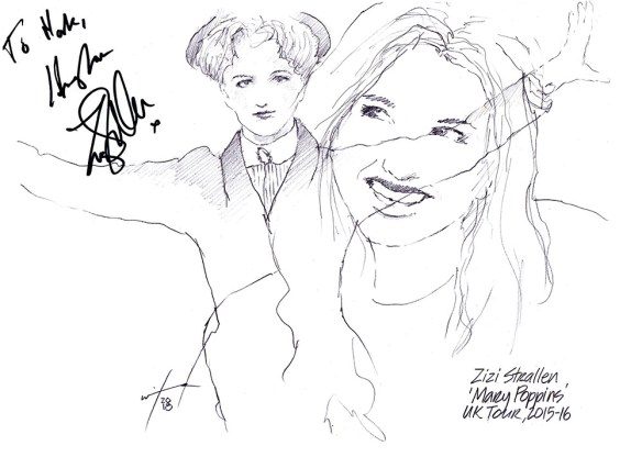 Autographed drawing of Zizi Strallen in Mary Poppins on UK Tour