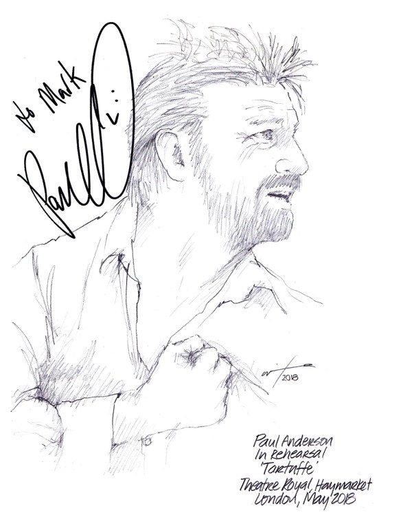 Autographed drawing of Paul Anderson in Tartuffe at Theatre Royal Haymarket on London's West End