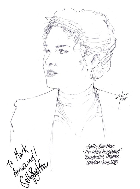 Autographed drawing of Sally Bretton in An Ideal Husband at the Vaudeville Theatre on London's West End