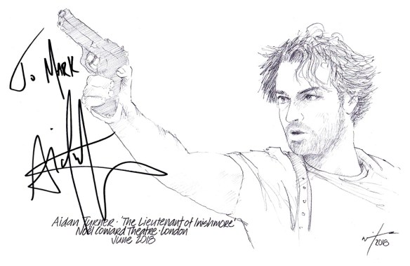 Autographed drawing of Aidan Turner in The Lieutenant of Inishmore at the Noel Coward Theatre in London's West End