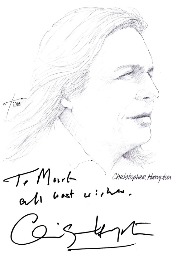Autographed drawing of writer Chris Hampton 
