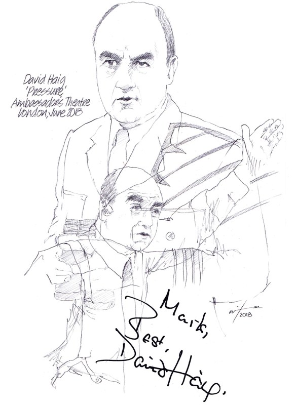 Autographed drawing of David Haig in Pressure at the Ambassadors Theatre on London's West End