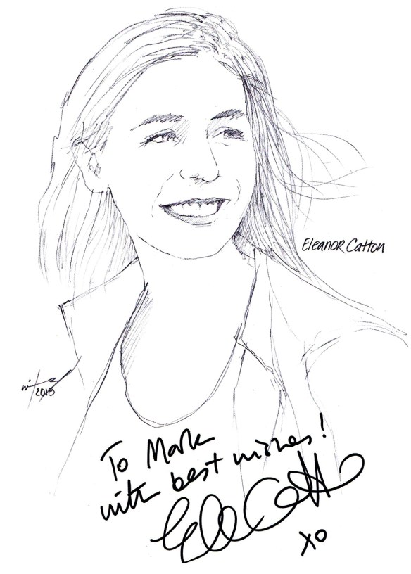 Autographed drawing of author Eleanor Catton