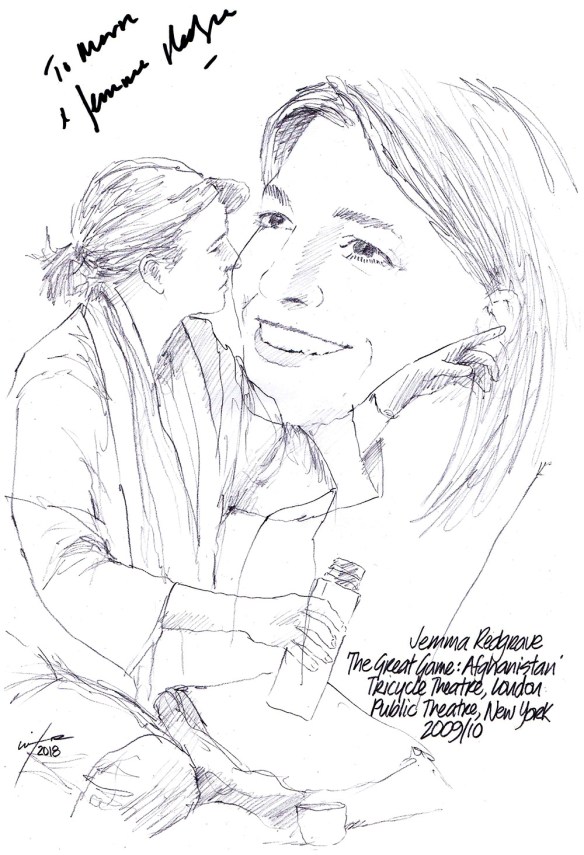 Autographed drawing of Jemma Redgrave in The Great Game: Afghanistan at the Tricycle Theatre in London and Public Theater in New York
