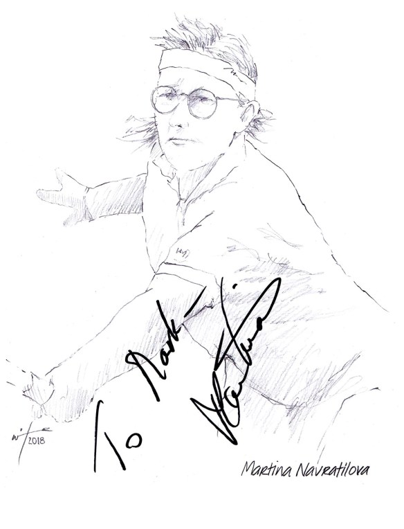 Autographed drawing of tennis player Martina Navratilova