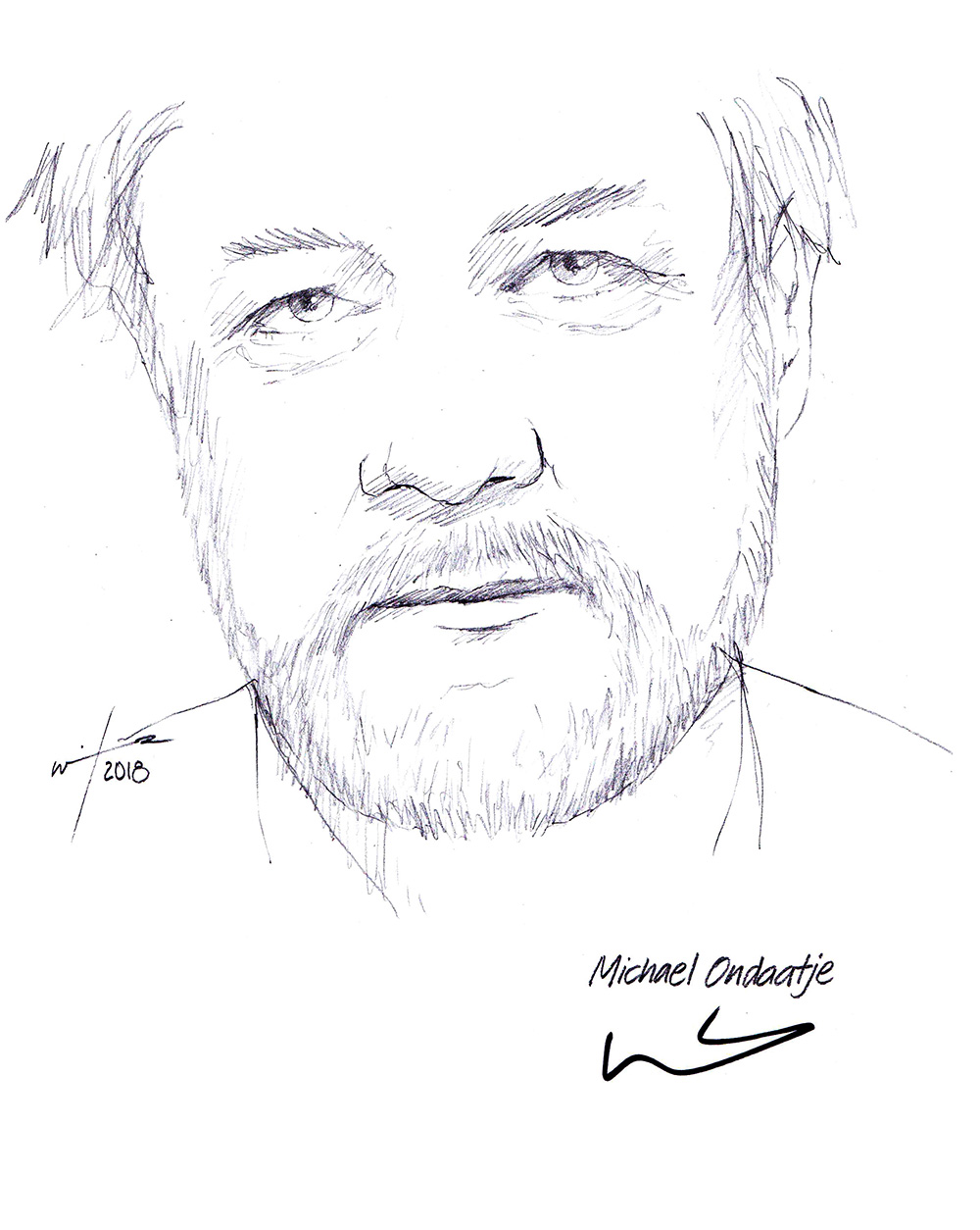 Autographed drawing of author Michael Ondaatje