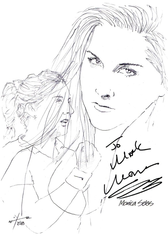 Autographed drawing of tennis player Monica Seles