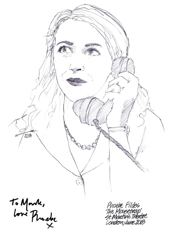 Autographed drawing of Phoebe Fildes in The Mousetrap at St Martin's Theatre on London's West End