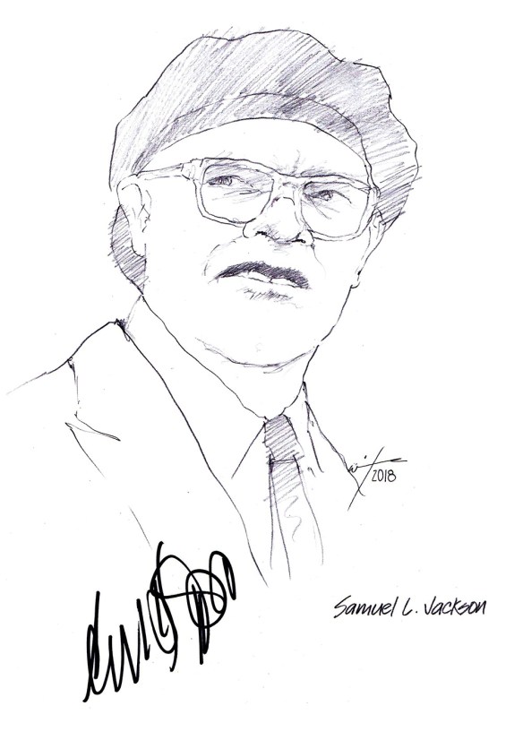 Autographed drawing of actor Samuel L Jackson