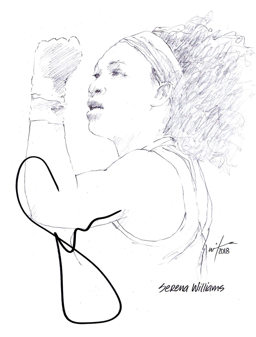 Autographed drawing of tennis player Serena Williams