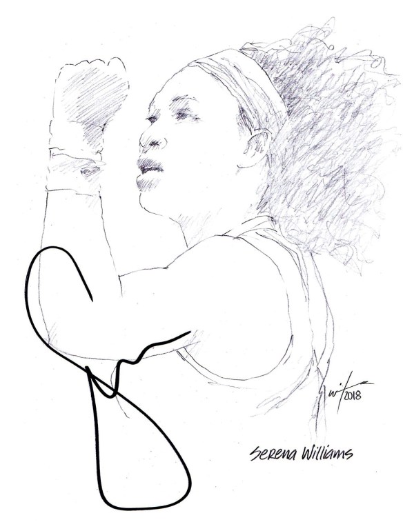 Autographed drawing of tennis player Serena Williams