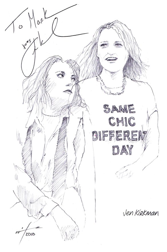 Autographed drawing of comedian Jen Kirkman