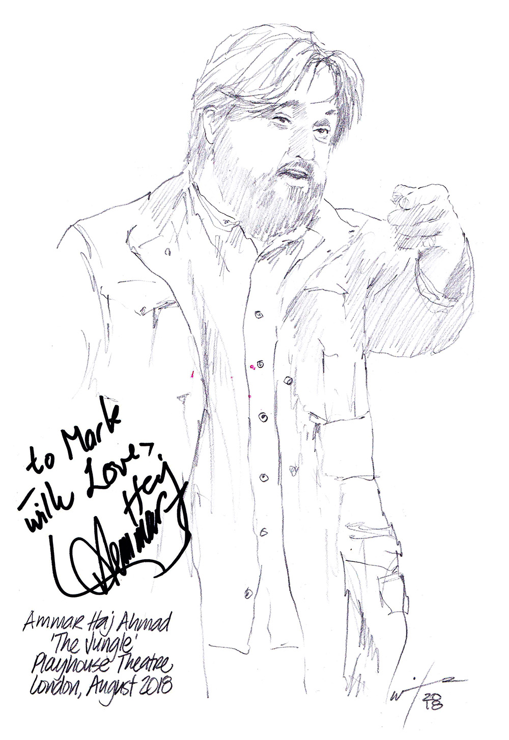 Autographed drawing of Ammar Haj Ahmad in The Jungle at The Playhouse Theatre on London's West End
